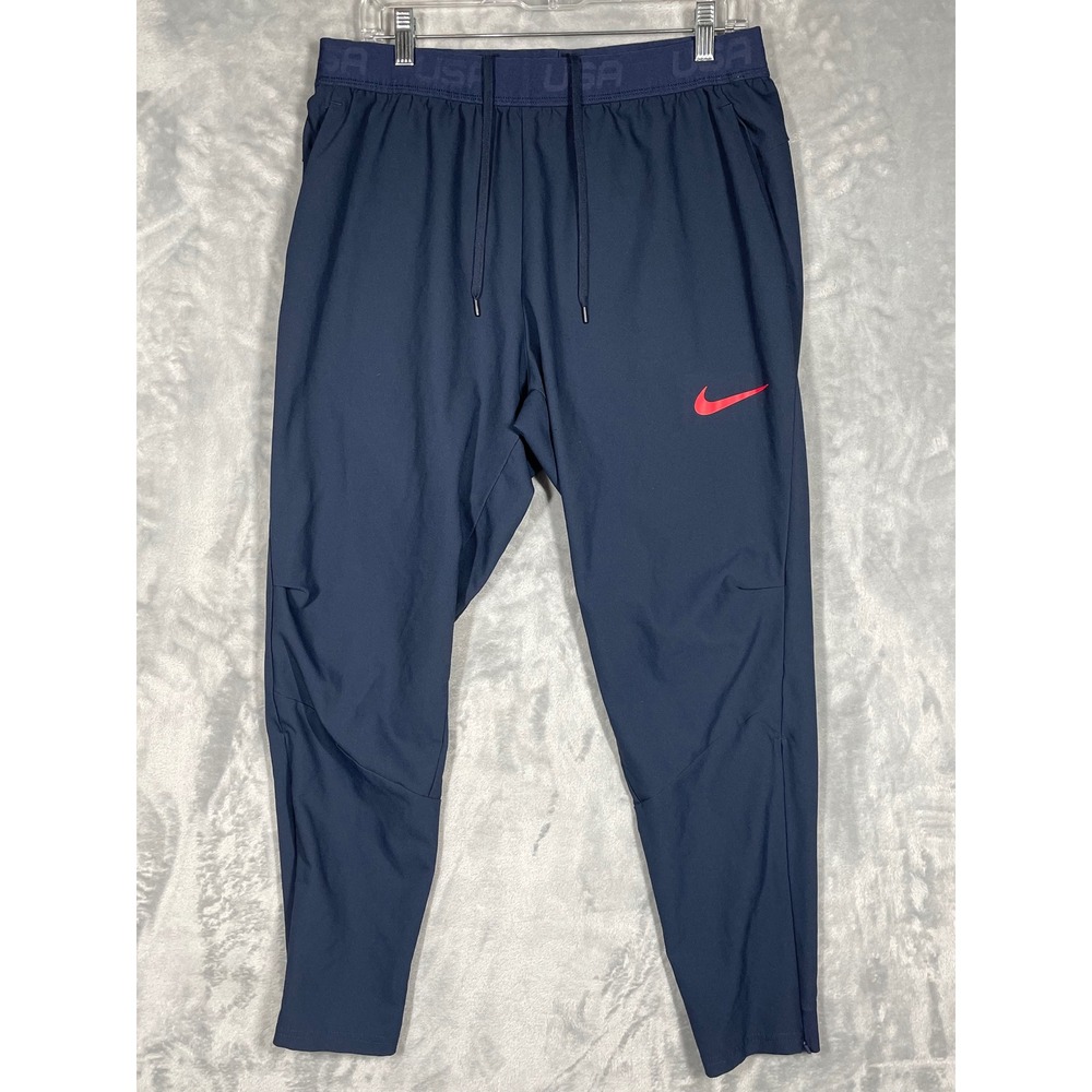 Nike Dri-FIT USA Training Pants Mens Large Navy Blue Red Swoosh Ankle Zip Jogger